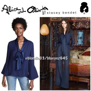 Alice + Olivia “Meredith” navy bow neck top S